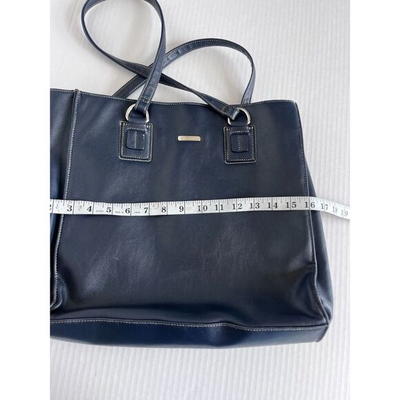 Liz Claiborne Womens Black Leather Double Handle Pocket Handbag Shoulder Bag - Picture 5 of 10